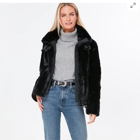 SAM Denver Black Faux Fur Moto Bomber Jacket women's large - Picture 5 of 8